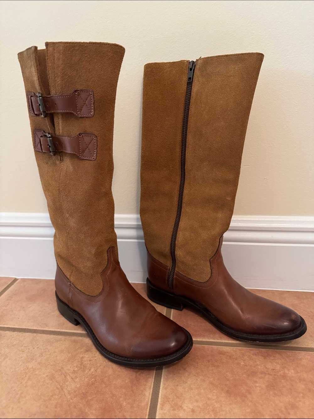 Women’s Tall Lucchese Two-Tone Brown Leather & Suede Riding Boots